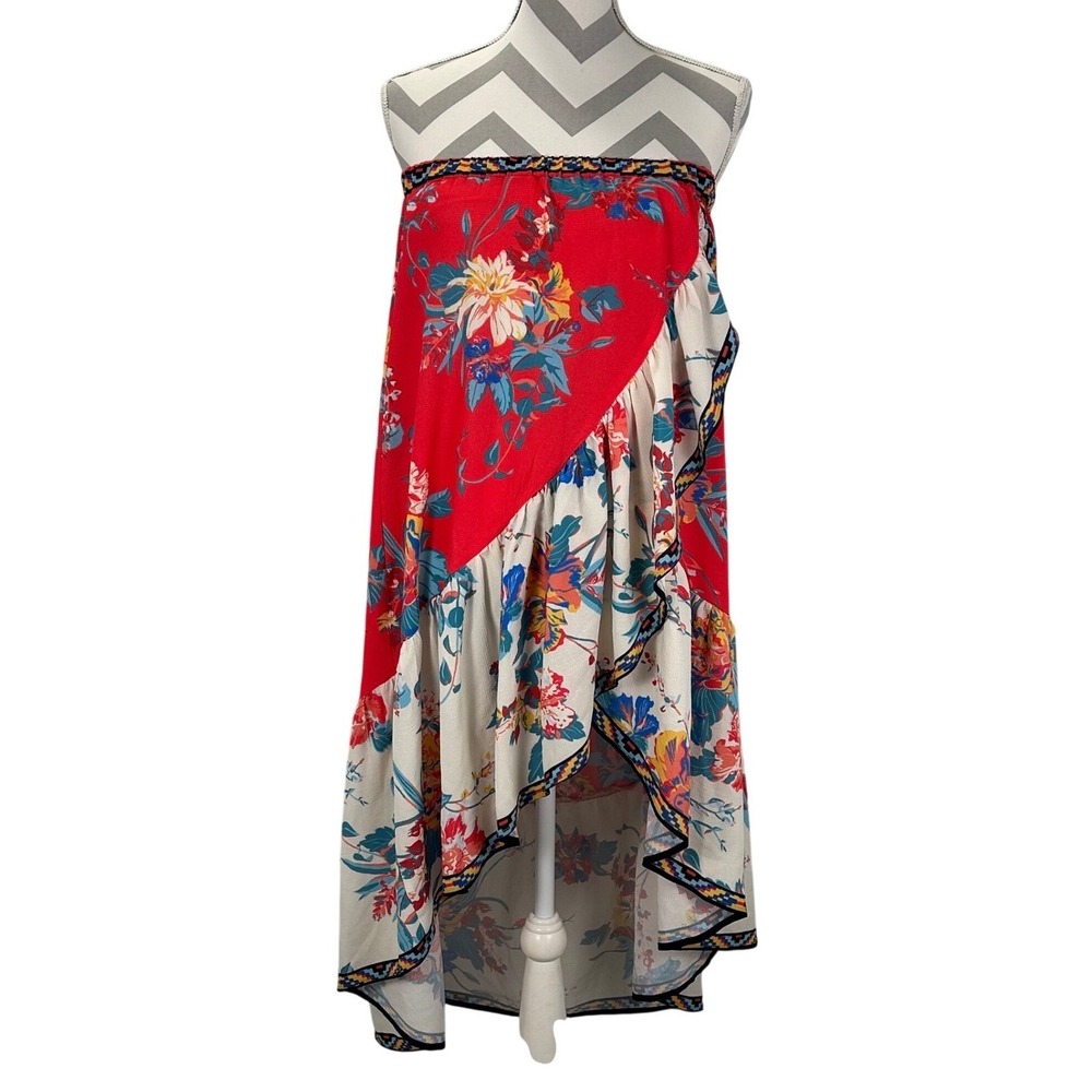 Flying Tomato Maxi Skirt Red Floral Ruffle High Low Peasant Euro Bohemian L - Picture 3 of 6